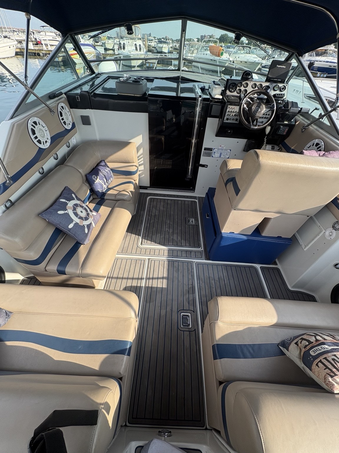 Interior seating on S&P Luxury Boat Charters